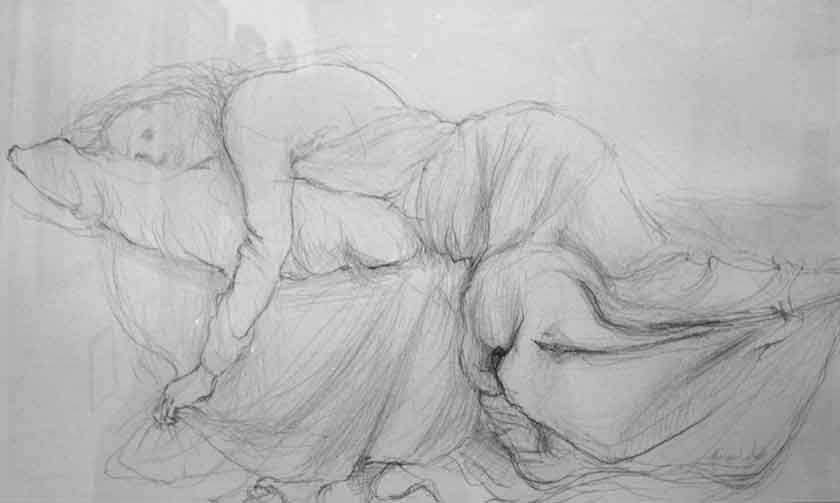 Reclining Nude by Michael Vale, Pencil 